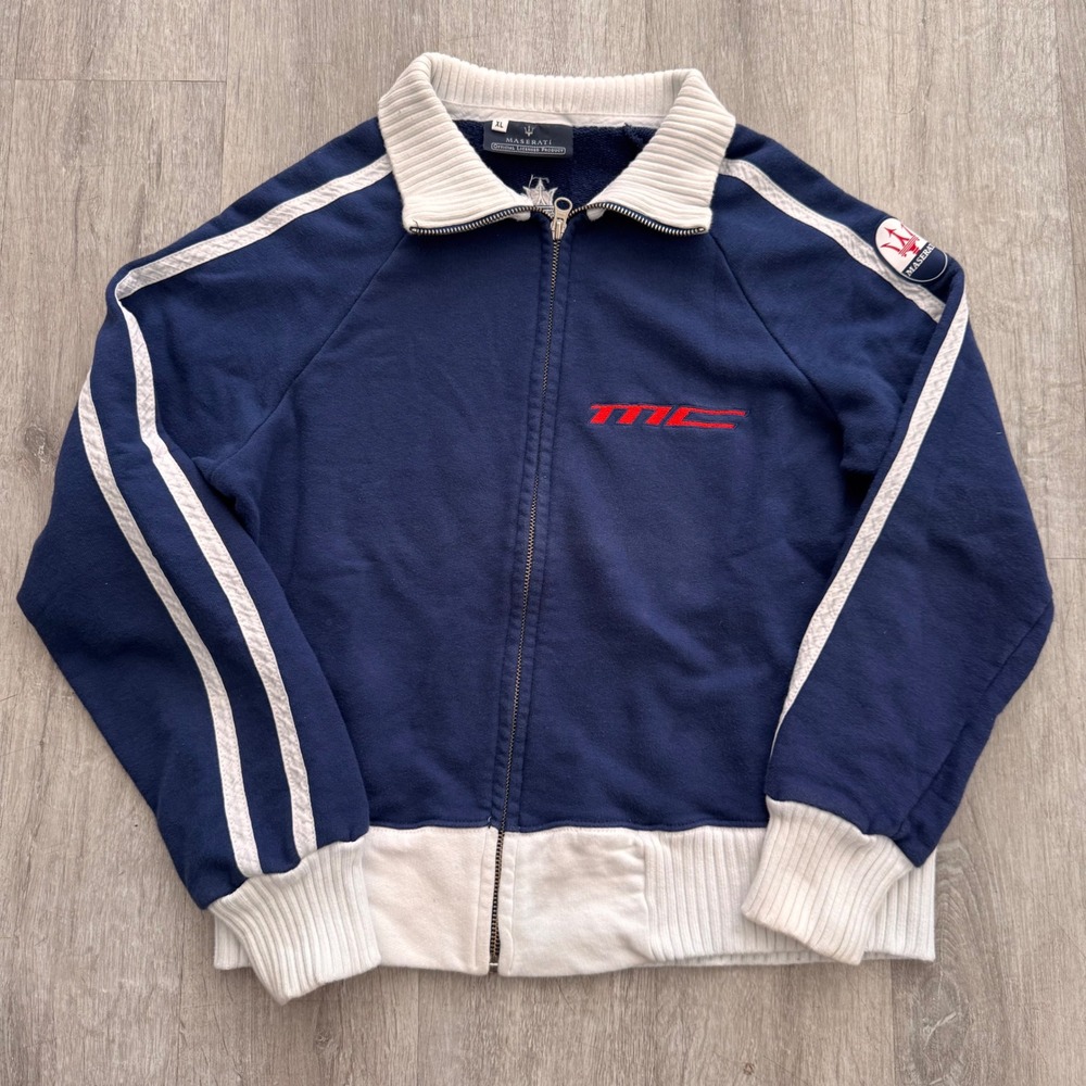 Maserati Corse Kids XL Navy Blue White Full Zip Track Jacket Racing Sweatshirt